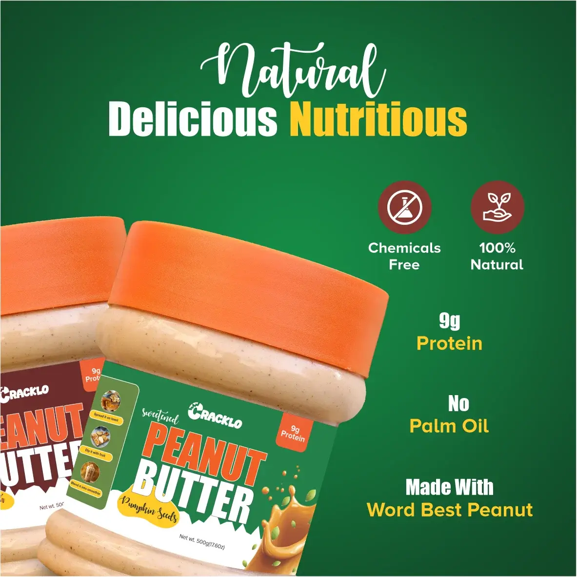 Combo Pack – Smooth + Pumpkin Seed | Sweetened | 500g Cracklo Cracklo Peanut Butter
