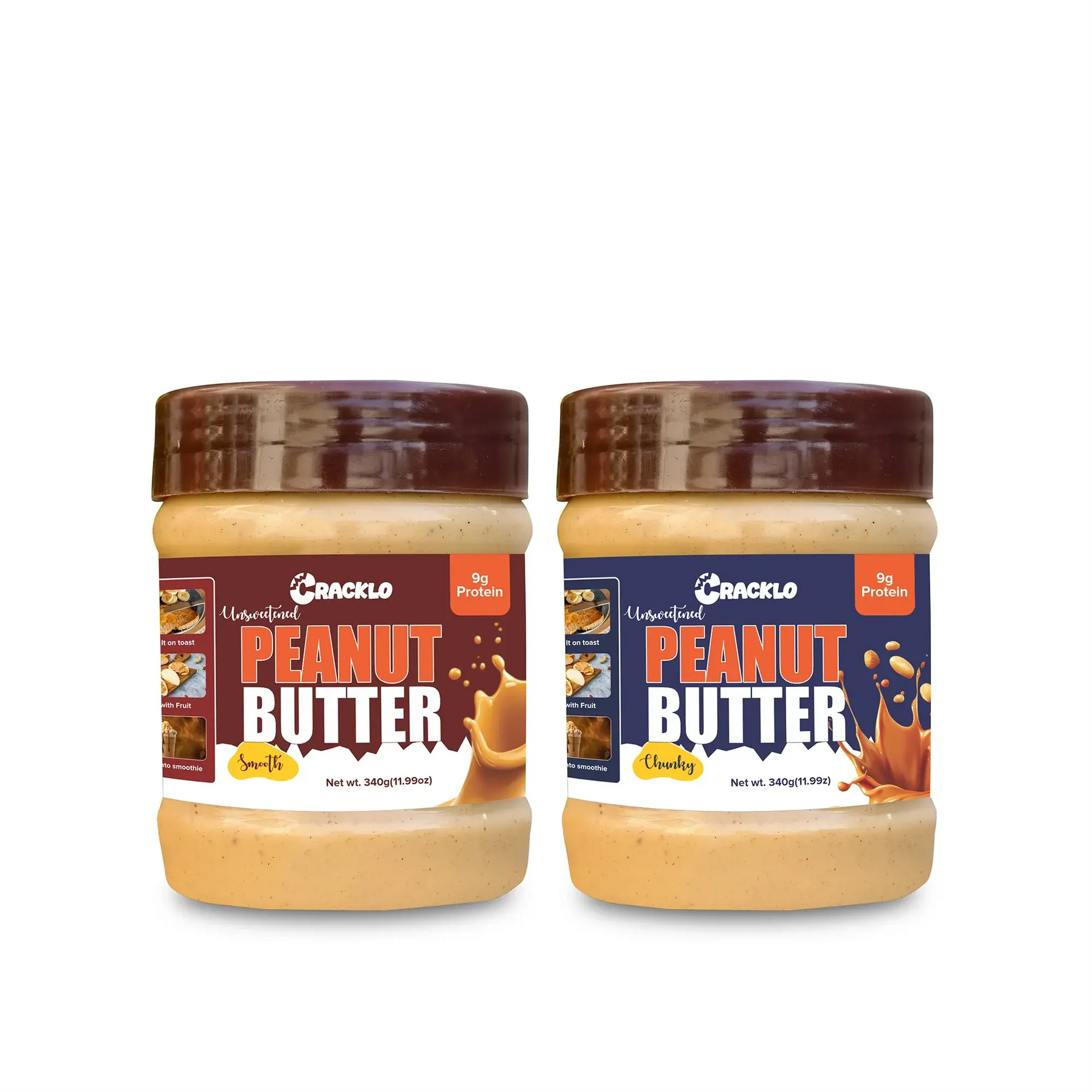 Combo Pack – Chunky + Smooth | Sweetened & Unsweetened 340g Cracklo Cracklo Peanut Butter