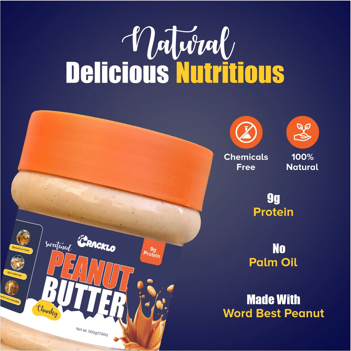 Chunky Peanut Butter 500g | Sweetened & Unsweetened – Cracklo