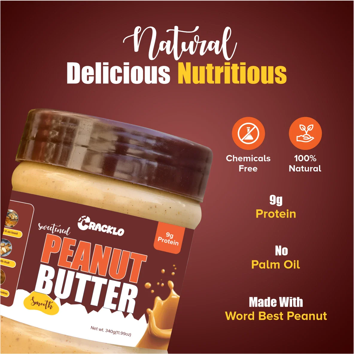 Smooth Peanut Butter 340g | Sweetened & Unsweetened – Cracklo