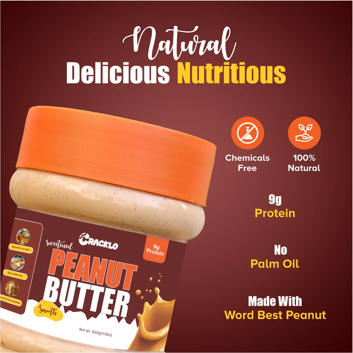 Smooth Peanut Butter 500g | Sweetened & Unsweetened – Cracklo